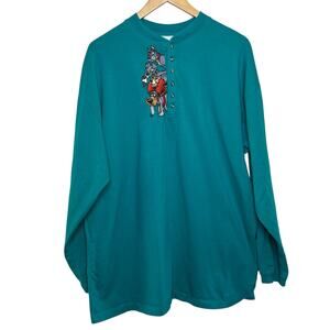 Vtg Disney Store Lady and the Tramp XXL Long Sleeve Embroidered Henley Shirt